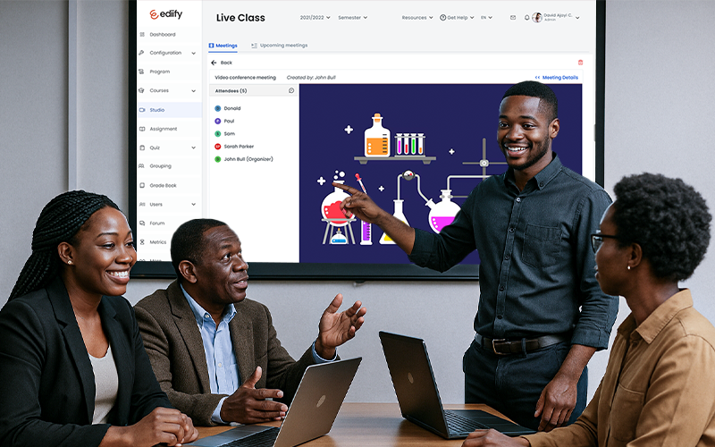 Educators discussing virtual labs and simulation tools for STEM education in Africa