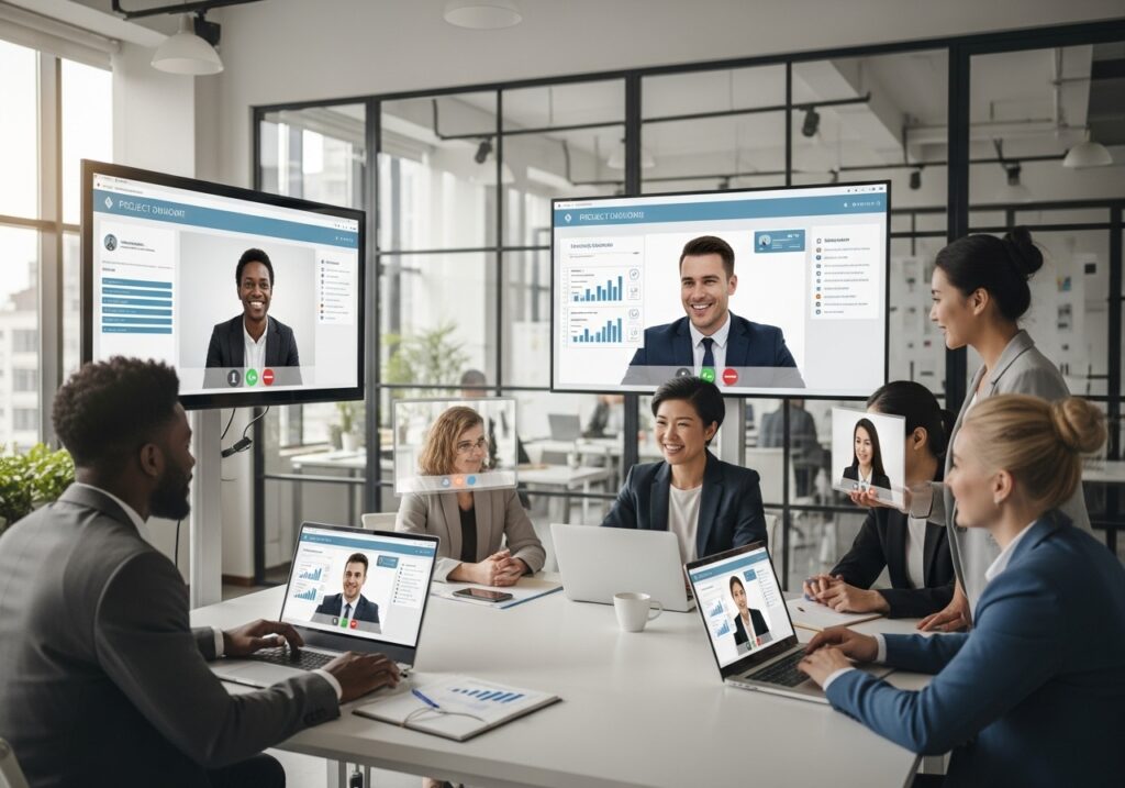 Remote hiring panel conducting virtual interviews with candidates who earned their qualifications through online degrees.
