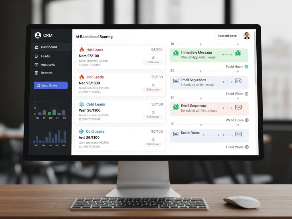 AI in university admissions using automated lead scoring, instant messaging, and smart follow-ups inside a CRM system
