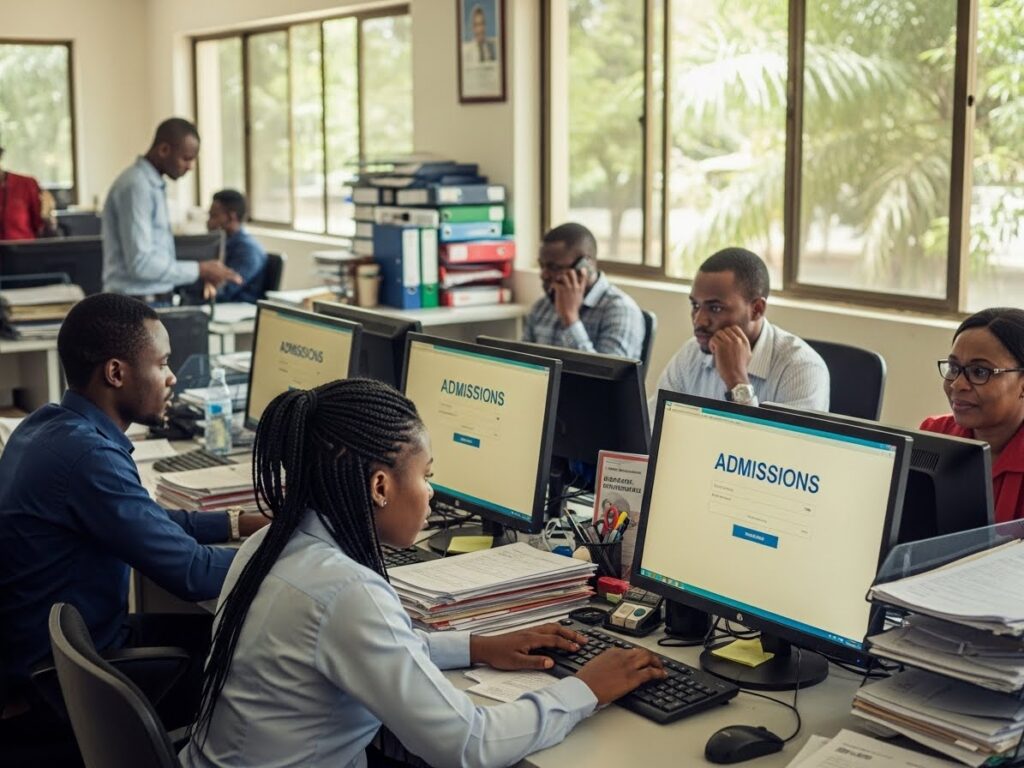 Student data breach risk inside private university admissions office where multiple staff access student records on shared systems
