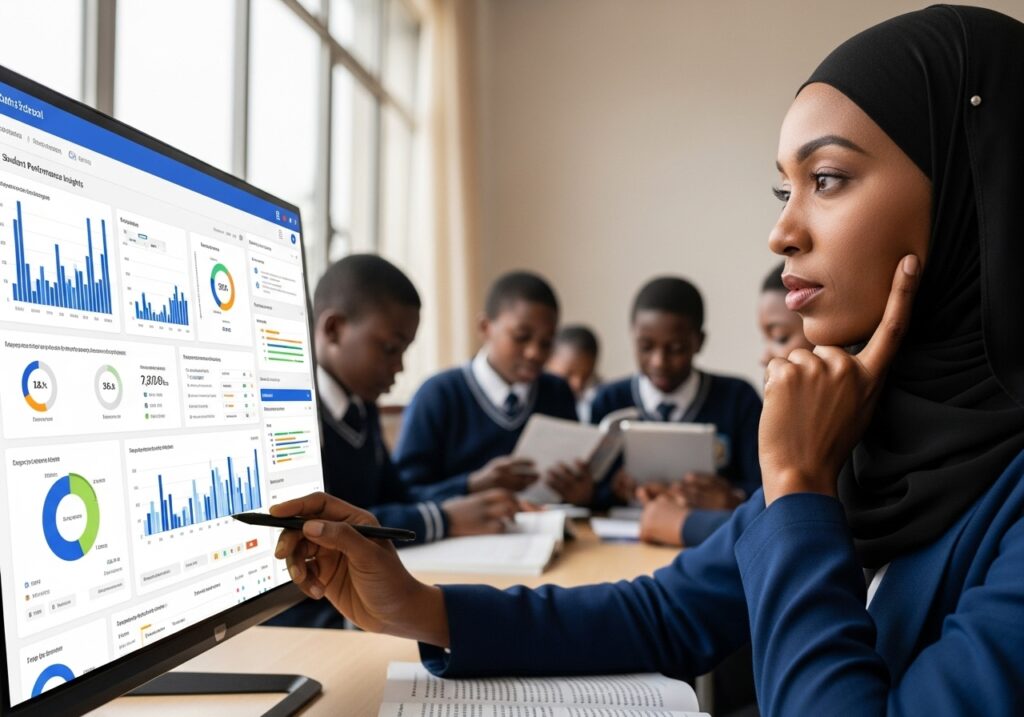 AI Ethics in Education discussed by educators reviewing AI insights with accountability and fairness focus