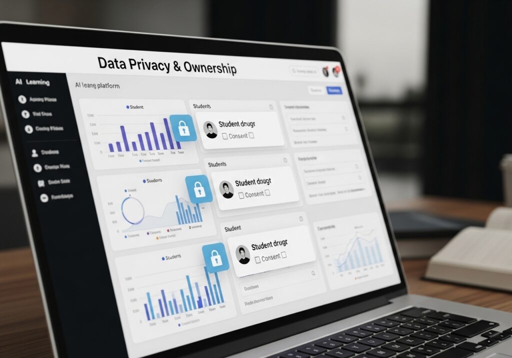 AI Ethics in Education highlighting data privacy and student consent within an educational AI dashboard