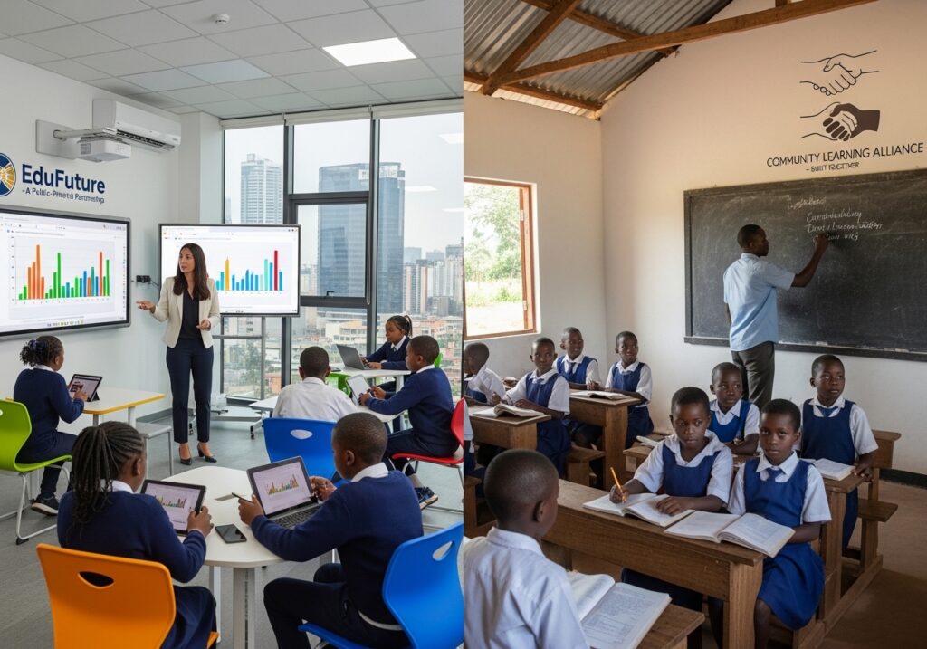 Comparative visuals of education projects across regions supported by public private partnership in education frameworks